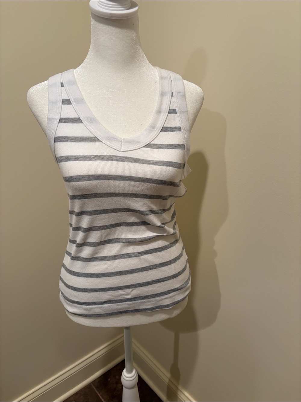 Michael Stars White and Gray Striped V-Neck Tank